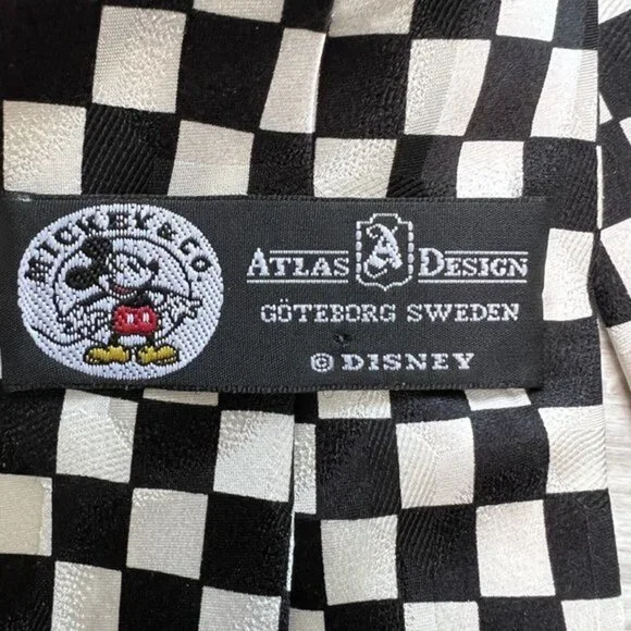 Disney‎ Silk Neck Tie Checkered Mickey Donald Goofy Altlas Design Sweden - Picture 5 of 6